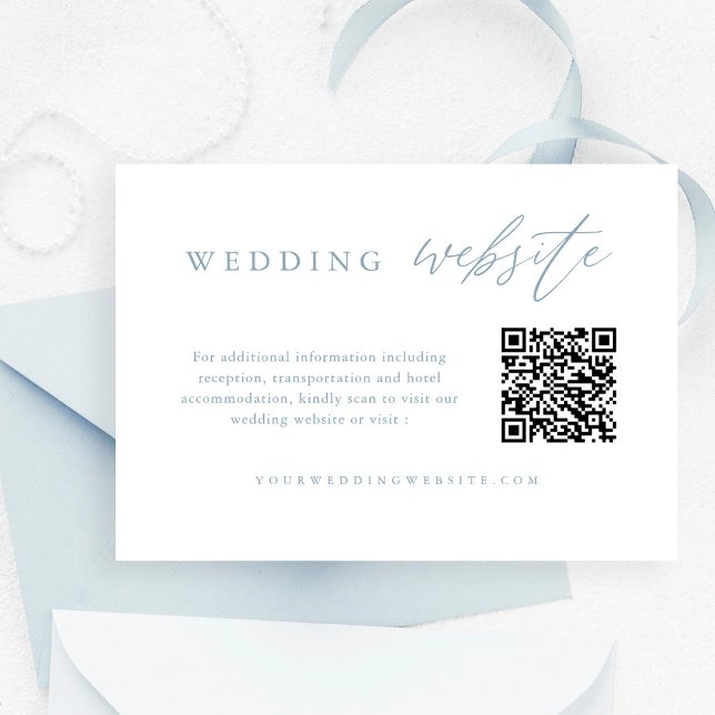 Dusty Blue Calligraphy Wedding Website QR Code Begleitkarte (Von Creator hochgeladen)