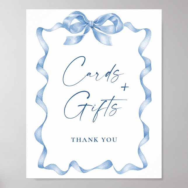 Dusty Blue Cards und Gift Bow Brautparty Poster (Vorne)