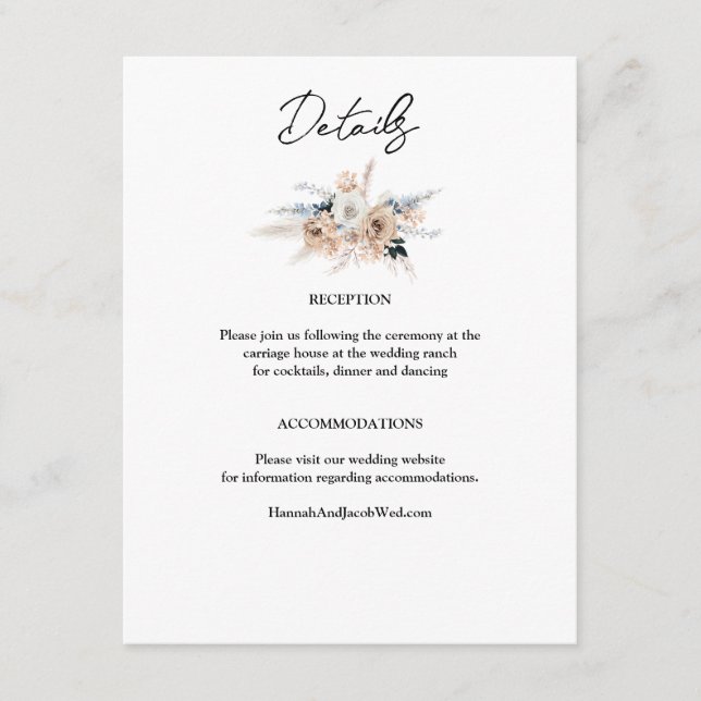 Dusty Blue Champagne Floral Boho Wedding Begleitkarte (Vorderseite)