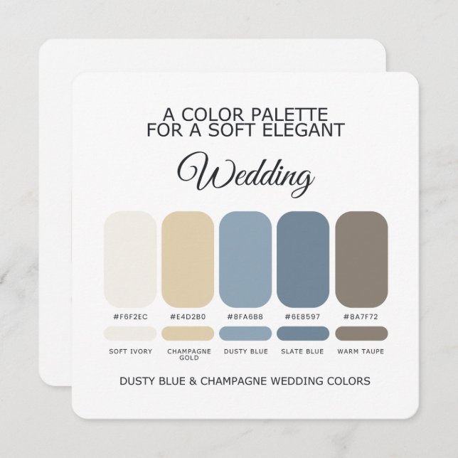 Dusty Blue Champagne Wedding Color Palette Card Einladung (Vorne/Hinten)
