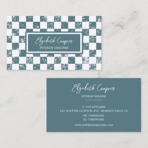 Dusty Blue Checkered Board Visitenkarte
