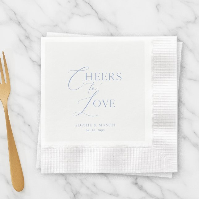 Dusty Blue “Cheers to Love” Personalized Wedding Serviette (Von Creator hochgeladen)