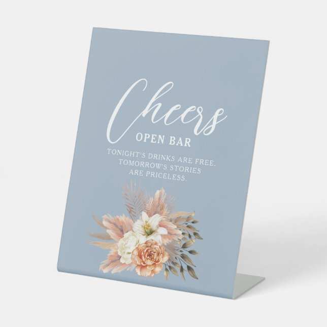 Dusty Blue Cheers Wedding Bar Sign Sockelschild (Vorderseite)