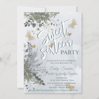 Dusty blue Chic Aquarellgrün Eukalyptus Einladung