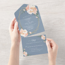 Dusty Blue Chic Blush Gold Peach Floral Wedding