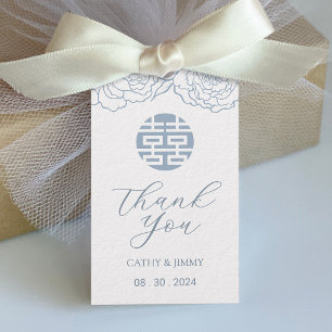 Dusty Blue Chinese Double Happy Wedding Tag Geschenkanhänger