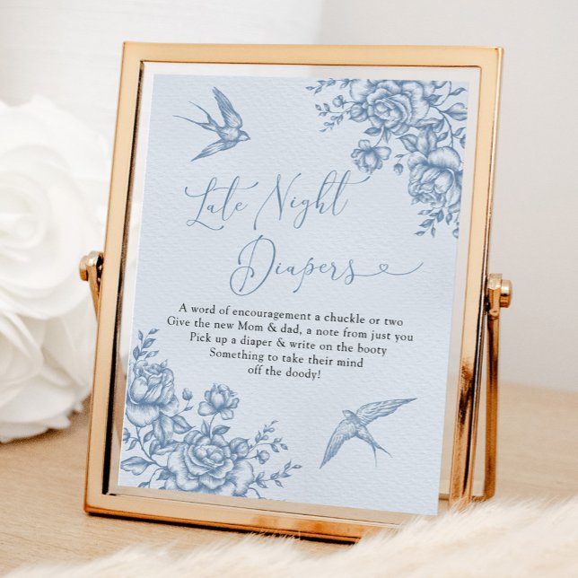 Dusty Blue Chinoiserie Baby Late Night Diaper Poster (Von Creator hochgeladen)