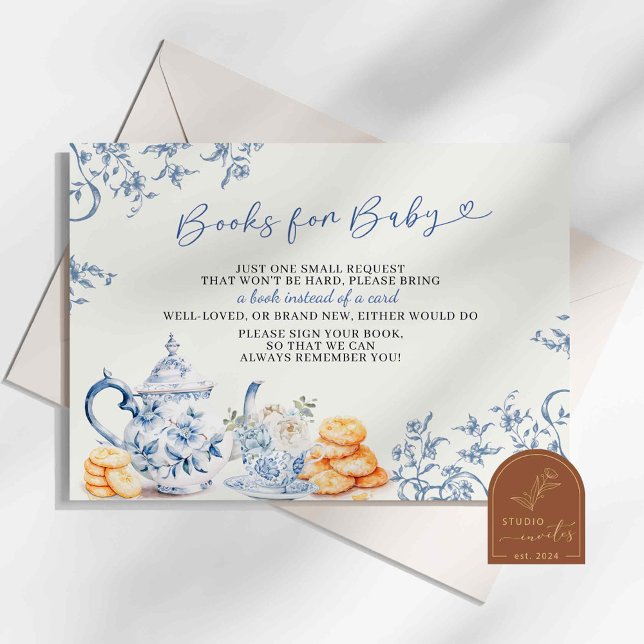 Dusty Blue Chinoiserie Babydusche Bücher für Baby Begleitkarte (Von Creator hochgeladen)