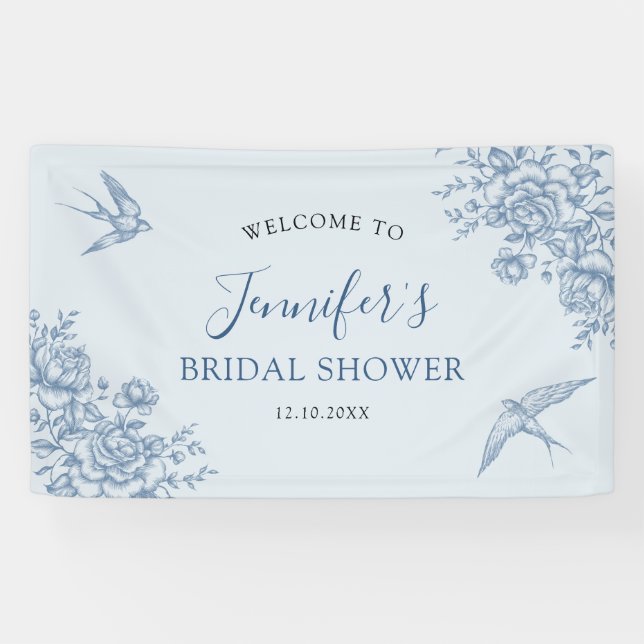 Dusty Blue Chinoiserie Babydusche Große Banner (Horizontal)