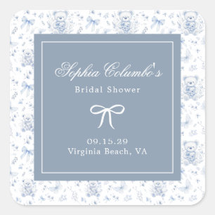 Dusty Blue Chinoiserie Babydusche Quadratischer Aufkleber