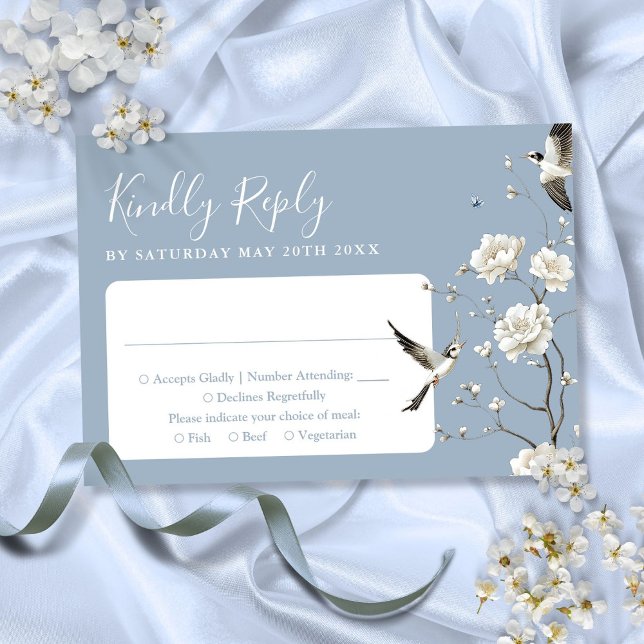 Dusty Blue Chinoiserie Blumengarten Hochzeit RSVP Karte (Dusty Blue Chinoiserie Floral Garden Wedding RSVP Card)