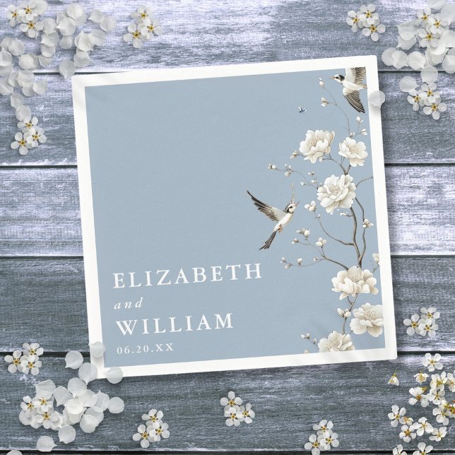 Dusty Blue Chinoiserie Blumengarten Hochzeit Serviette (Dusty Blue Chinoiserie Floral Garden Wedding Napkins)