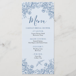 Dusty Blue Chinoiserie Brautparty Menu Menükarte