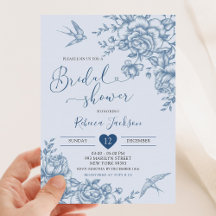 Dusty Blue Chinoiserie Bridal Vintag Floral
