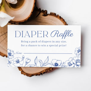 Dusty Blue Chinoiserie Diaper Raffle Ticket Begleitkarte