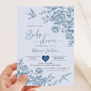Dusty Blue Chinoiserie Kinderdusche Einladung