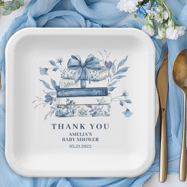 Dusty Blue Chinoiserie New chapter Baby Shower Pappteller (Von Creator hochgeladen)