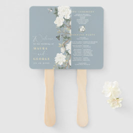 Dusty Blue Chinoiserie Peony Birds Wedding Program Fächer