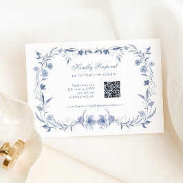 Dusty Blue Chinoiserie | QR Code Hochzeit RSVP Karte
