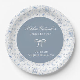 Dusty Blue Chinoiserie Teddy Bear Bows Baby Shower Pappteller