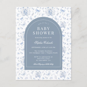 Dusty Blue Chinoiserie Teddy Bear und Bows Baby Postkarte
