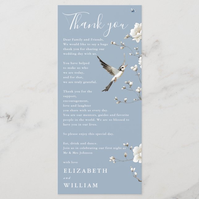Dusty Blue Chinoiserie Wedding Danke Card Menükarte (Vorderseite)