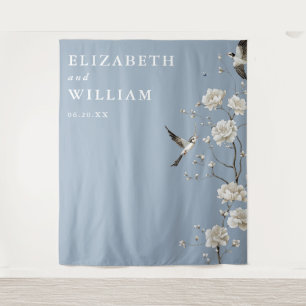 Dusty Blue Chinoiserie Wedding Foto Hintergrund Wandteppich
