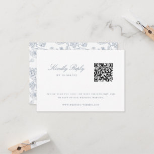 Dusty Blue Chinoiserie Wedding QR Code Einladung
