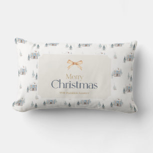 Dusty Blue Christmas House Watercolor Lendenkissen