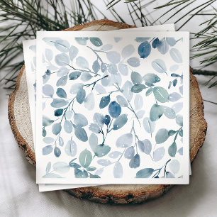 Dusty Blue Christmas Napkin mit Watercolor-Blätter Serviette