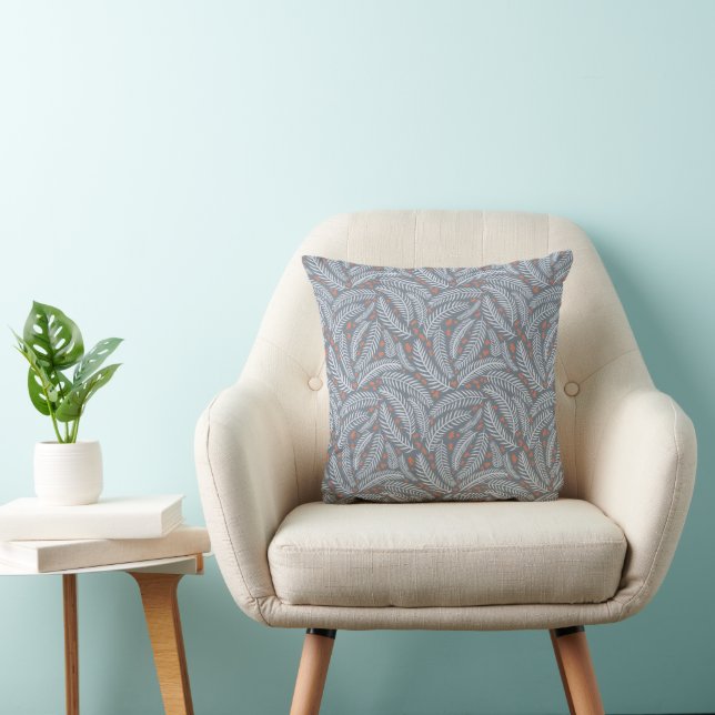 Dusty Blue Christmas Pine Tree Leaf Illustration Kissen (Stuhl )