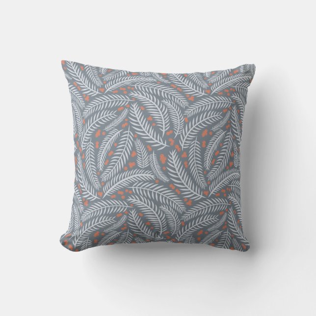 Dusty Blue Christmas Pine Tree Leaf Illustration Kissen (Vorderseite)