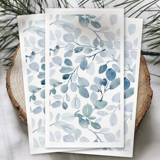 Dusty Blue Christmas Watercolor Leaf Design Serviette (Von Creator hochgeladen)