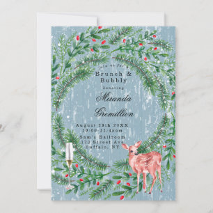 Dusty Blue Christmas Wood Deer Brunch und Bubbly Einladung