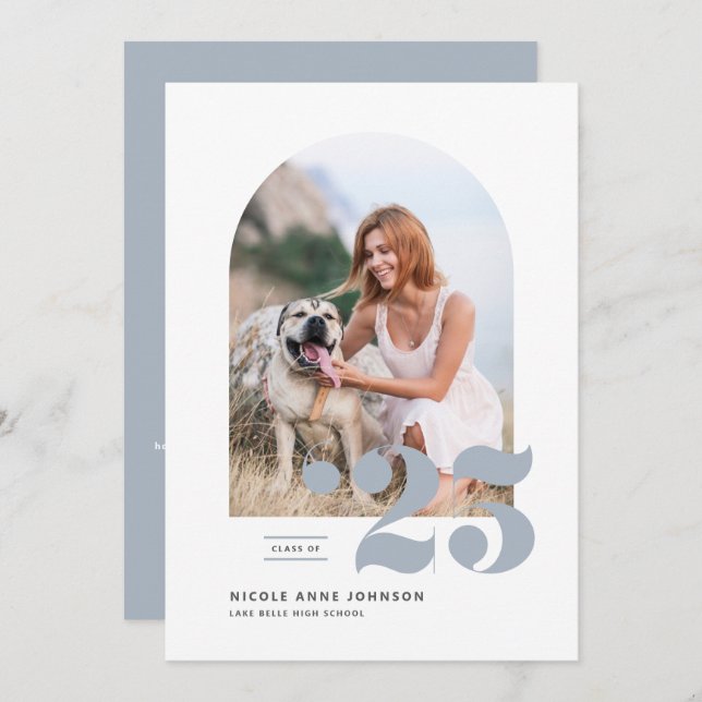 Dusty Blue Class of 2025 Arch Foto Abschluss Einladung (Vorne/Hinten)