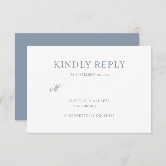Dusty Blue Classic Calligraphy Script Wedding Rsvp (Vorne/Hinten)