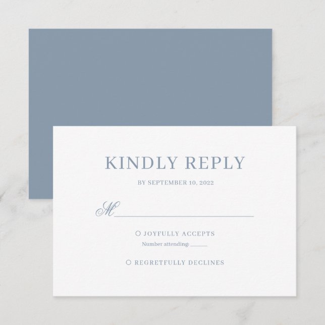 Dusty Blue Classic Calligraphy Script Wedding Rsvp Karte (Vorne/Hinten)