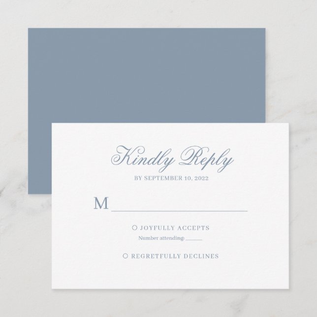 Dusty Blue Classic Calligraphy Script Wedding Rsvp Karte (Vorne/Hinten)
