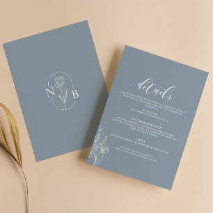 Dusty Blue Classic Minimal Modern Wedding Details Begleitkarte