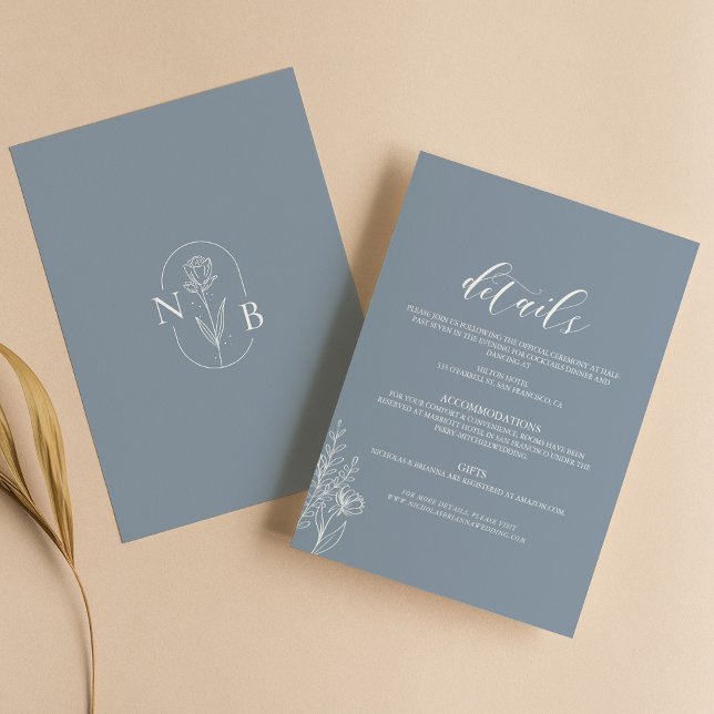 Dusty Blue Classic Minimal Modern Wedding Details Begleitkarte (Von Creator hochgeladen)