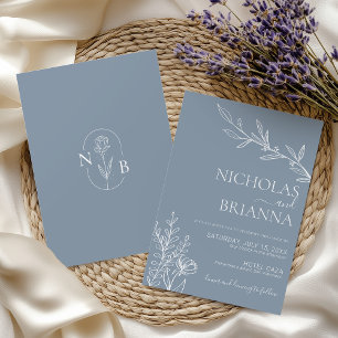 Dusty Blue Classic Minimalistisch Modern Boho Wedd Einladung