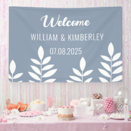 Dusty Blue Classic Simple Modern Wedding Banner