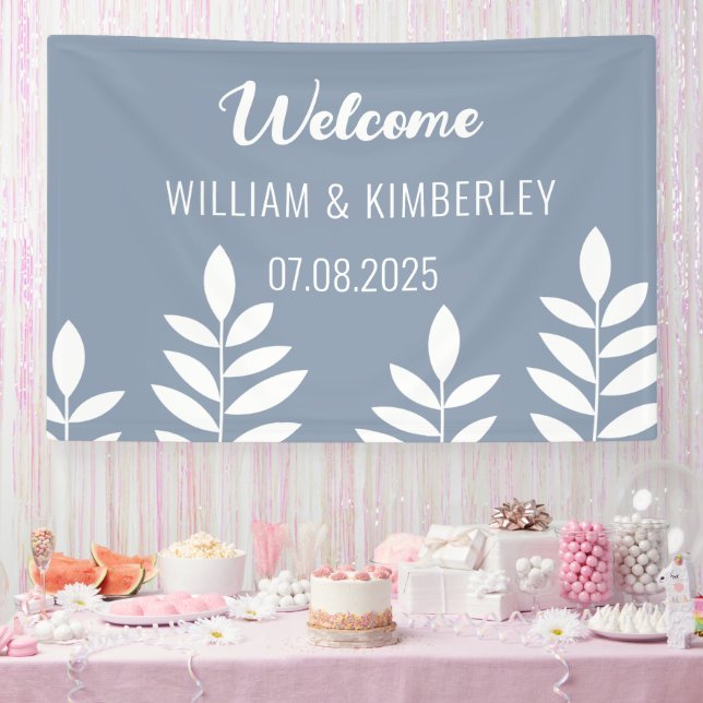 Dusty Blue Classic Simple Modern Wedding Banner (Party)