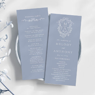 Dusty Blue Classic Wappen Hochzeit Programm