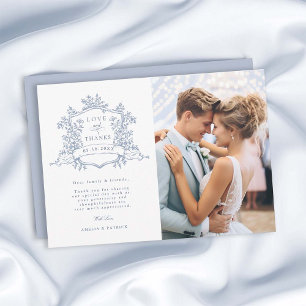 Dusty Blue Classic Wappen Wedding Foto Dankeskarte