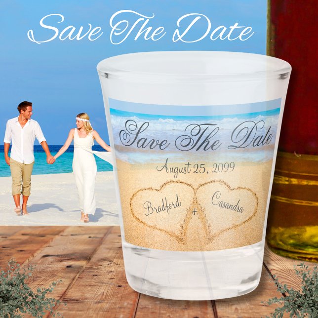 Dusty Blue Coastal Beach Hochzeit Save the Date Schnapsglas (Von Creator hochgeladen)