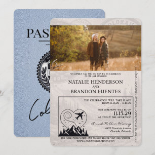 Dusty Blue Colorado Passport Wedding Einladung