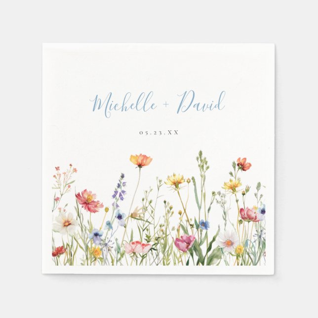Dusty Blue Colorful Rustic Wildblume Wedding Serviette (Vorderseite)
