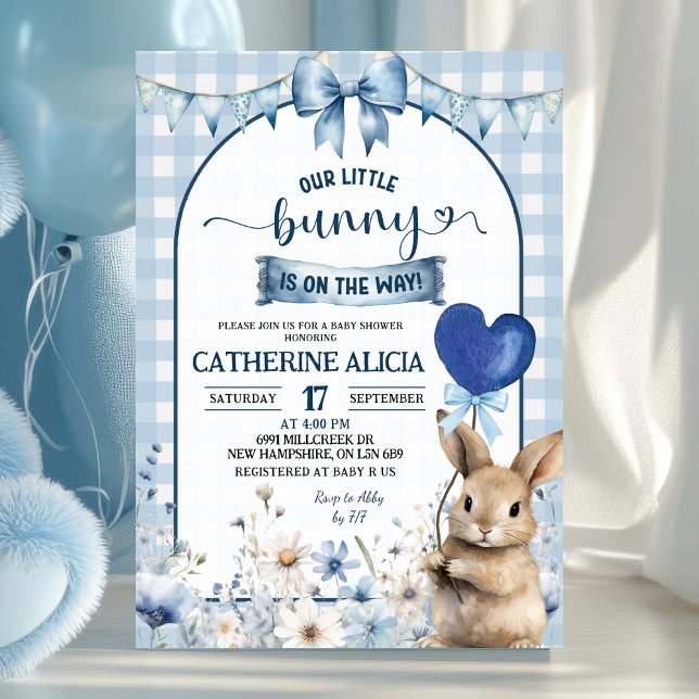 Dusty Blue Coquette Little Bunny Baby Shower Einladung (Von Creator hochgeladen)
