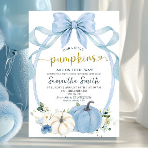 Dusty Blue Coquette Pumpkin Twins Baby Dusche Einladung